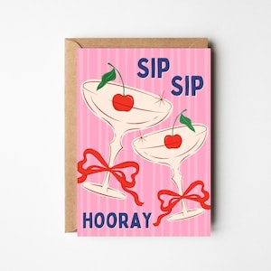 A6 Cocktail Karte | Niedliche Schleifen-Kirsch-Karte | Alles Gute zum Geburtstag Karte für Sie | Beste Freundin | Tochter | Schwester | Bestie Geburtstag | Rosa Girliekarte