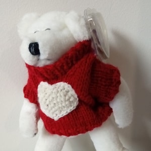 Ty Nicholas Bear Attic Treasures w/ Heart Sweater 1993 White 8” w/ Tag