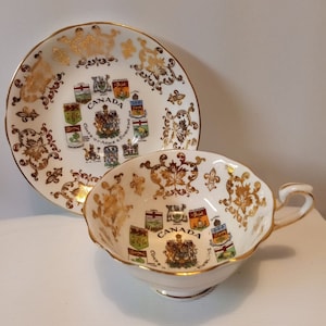 Vintage Paragon China Tea Cup & Saucer Canada Coat of Arms Her Majesty the Queen Made in England Circa 1960&#39;s
