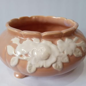 Antique Weller Pottery Jardiniere: Peach Floral Art Deco Vase