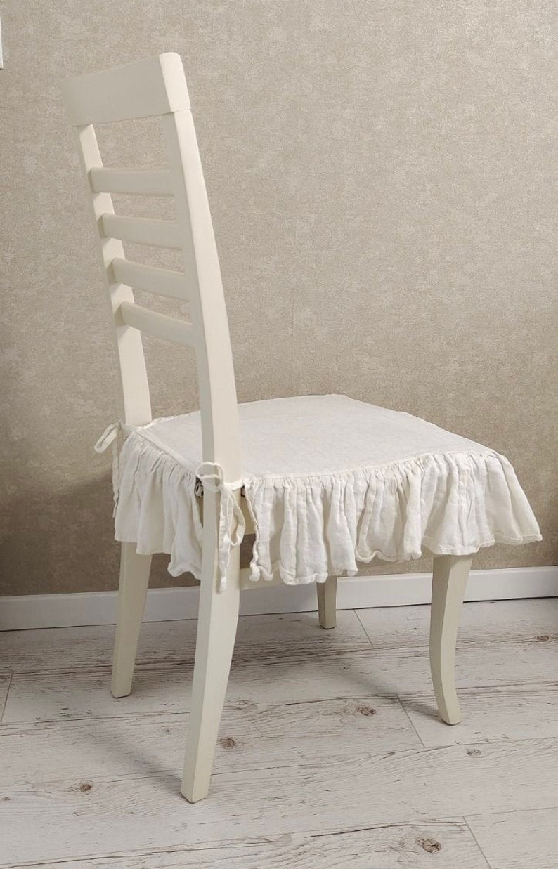 Ruffled Chair Covers With Tiesseat Arm Chair Seat Cover Linen Etsy
