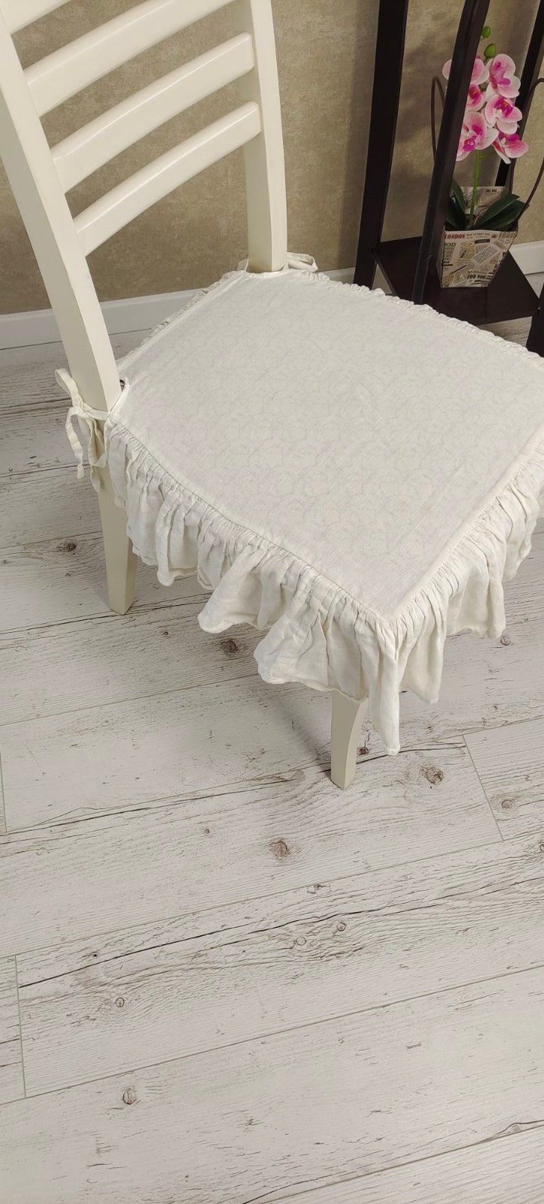 Ruffled Chair Covers With Tiesseat Arm Chair Seat Cover Linen Etsy