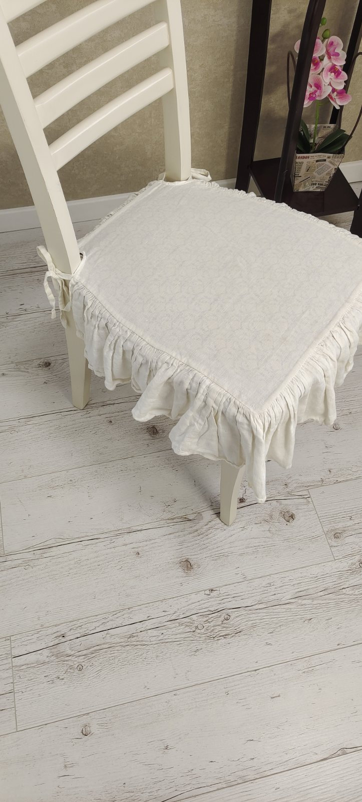 Ruffled Chair Covers With Tiesseat Arm Chair Seat Cover Linen Etsy