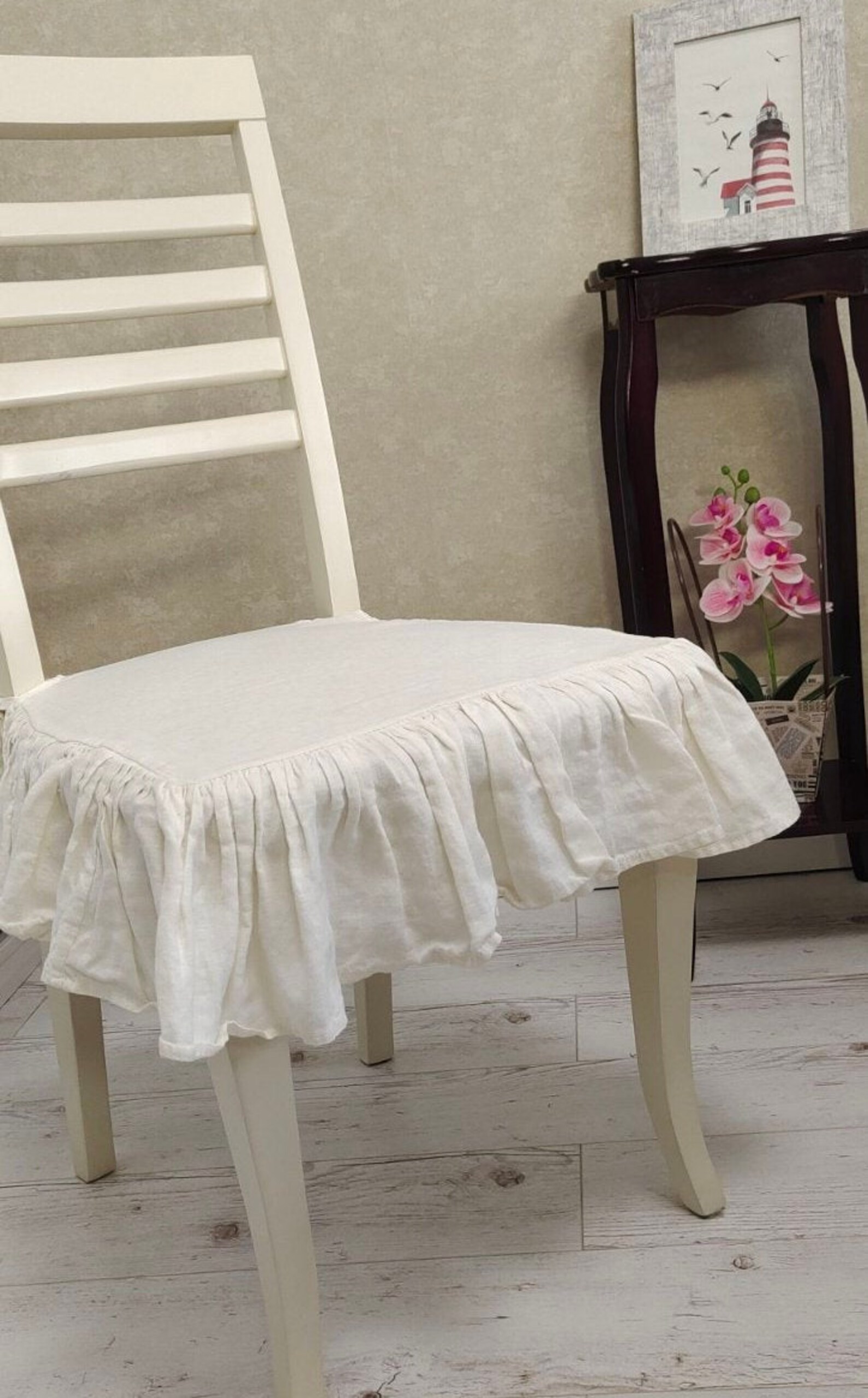 Ruffled Chair Covers With Tiesseat Arm Chair Seat Cover Linen Etsy