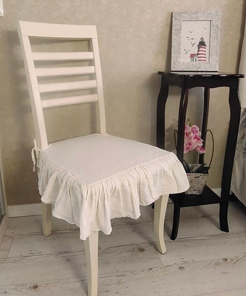Ruffled Chair Covers With Tiesseat Arm Chair Seat Cover Linen Etsy