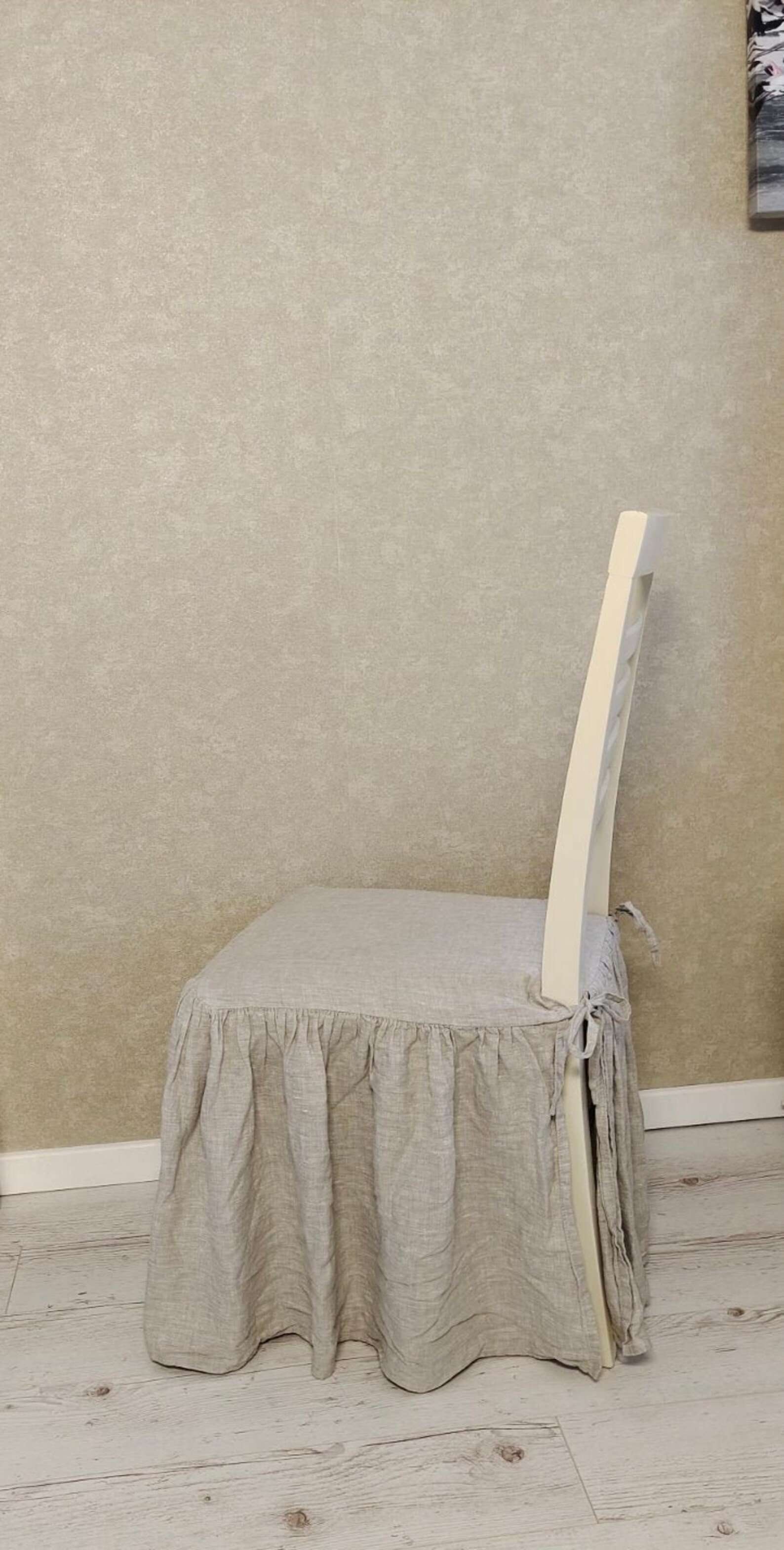 Linen dining chair seat cover with natural linen 4sided frill Etsy