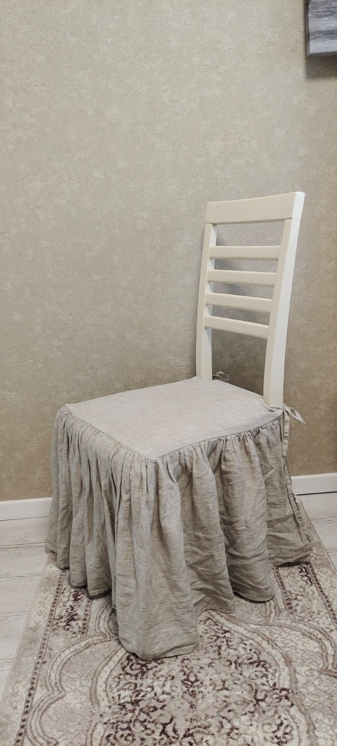 Linen dining chair seat cover with natural linen 4sided frill Etsy