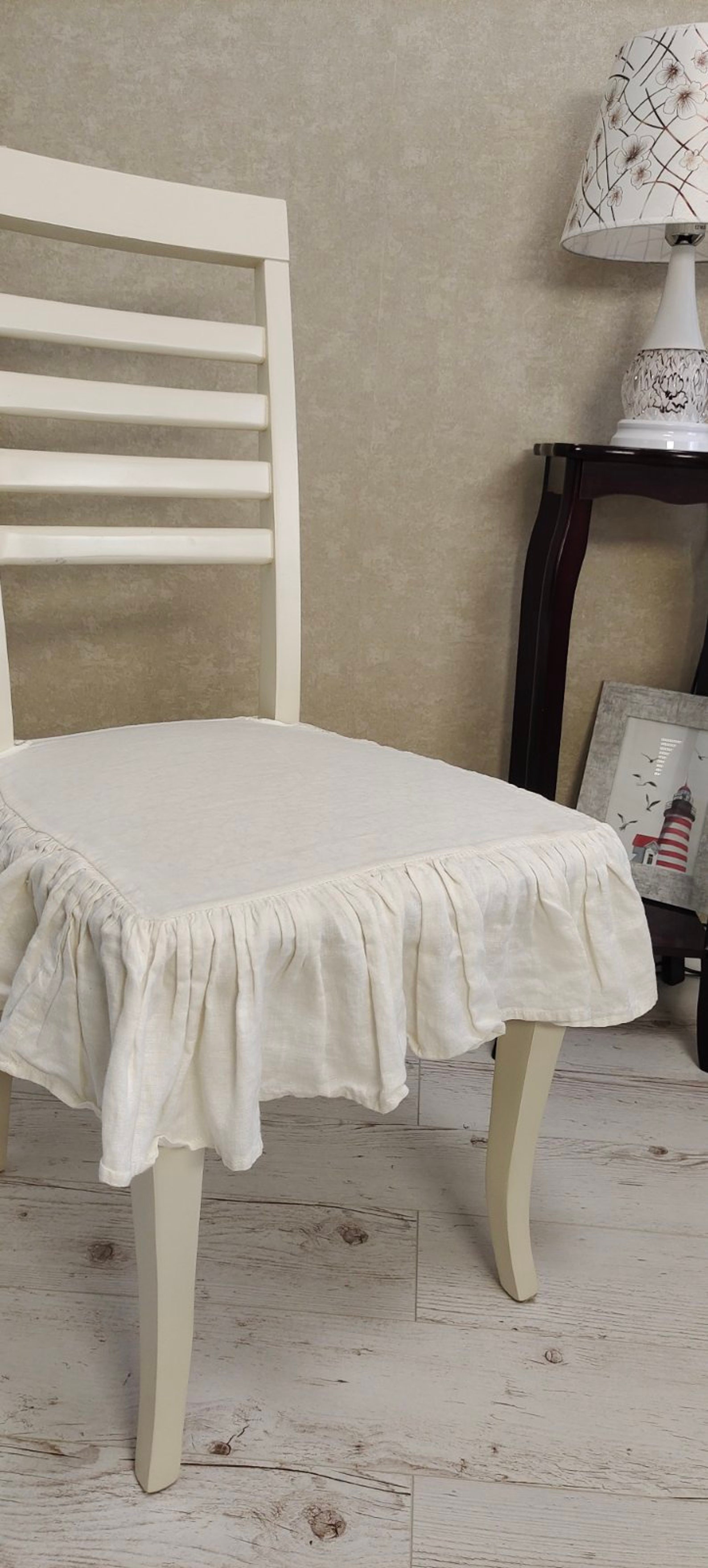 Ruffled Chair Covers With Tiesseat Arm Chair Seat Cover Linen Etsy