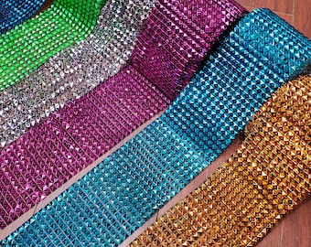 12 Row Studs Pyramid Shape Gold Plastic Trim, Silver Spikes Acrylic Mesh Banding, Colorful Flat Back Stud Trim by the yard, PSB-010