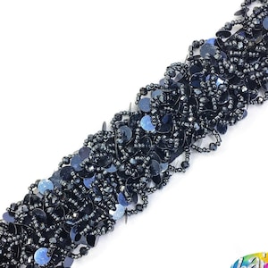 2&quot; Navy Blue Beaded Sequins Trim Banding for Formal Dress, Dance Broadway Carnival Costume Waist Trimming by Yard Piece, ACR-010