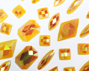 Loose Matte Yellow AB Resin Rhinestones Sew On Iridescent Different Shapes Crystals Gems with Holes by the Pack SSAB10