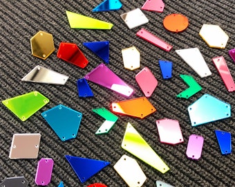 Loose Mirror Stones, Gold Sew On Mirror Beads, Silver Mirror Rhinestones, Multi Color Various Shape Cut Mirror Pieces by the Pack