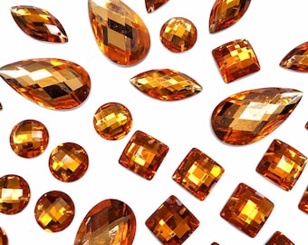Loose Orange Resin Rhinestones Sew On Stones Different Shapes Crystals Gems with Holes by the Pack DD28