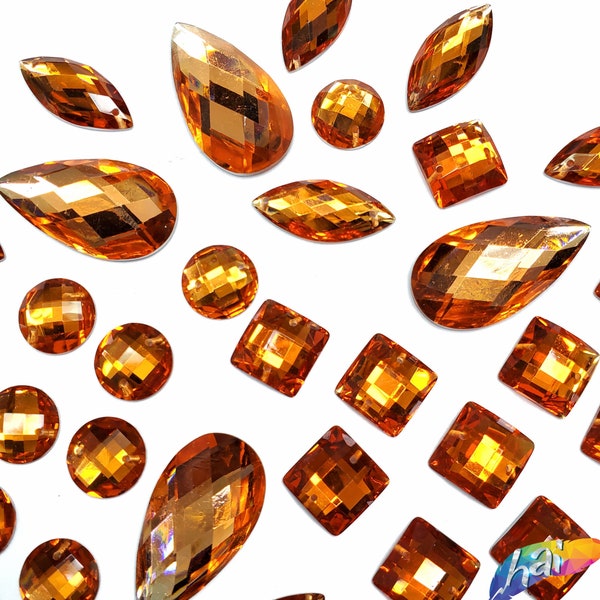 Loose Orange Resin Rhinestones Sew On Stones Different Shapes Crystals Gems with Holes by the Pack DD28