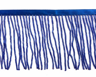 3" Beaded Fringe by the Yard, Colored Bugle Beaded Fringe with Ribbon, Beaded Tassel Fringe Trim for Dance Performance Costumes, FR-014