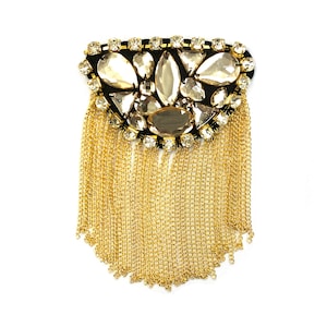 Säljs PER ST! Guldfärgade pärlbesatta kedjeaxelband, fina axellappar, glänsande pärlbesatta applikationer i dansdräkt med kedjetofsar, EP-015