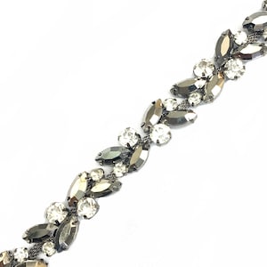 SALE! Jet Hematite Rhinestone Trimming, Crystal/Grey Flower Rhinestone Banding by the Yard, YH-204