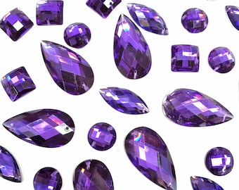 Loose Purple Resin Rhinestones Violet Sew On Stones Different Shapes Crystals Gems with Holes by the Pack DD78