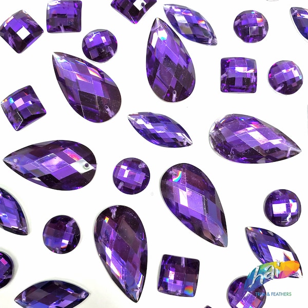Loose Purple Resin Rhinestones Violet Sew On Stones Different Shapes Crystals Gems with Holes by the Pack DD78