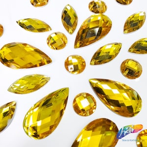 Loose Yellow  Resin Rhinestones Yellow Gold Sew On Stones Different Shapes Crystals Gems with Holes by the Pack DD05