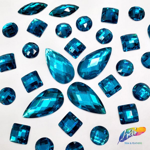 Loose Dark Teal Resin Rhinestones Deep Teal Sew On Stones Different Shapes Crystals Gems with Holes by the Pack DD25