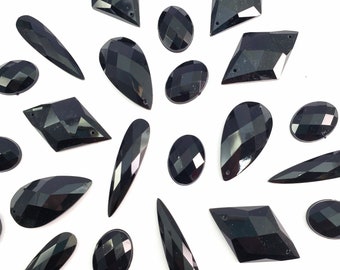 Black Acrylic Rhinestones Sew On Stones  Different Shapes Gems with Holes by the Pack, A21