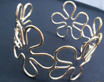 Gold Arm Cuffs, Flower Upper Arm Bracelet, Gold Armlet, Metal Spiral Arm Band, Gold Leaf Cuff Bracelet, Arm Bangle, Sold by piece