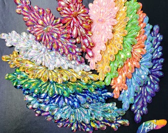 Beaded Stone Applique, Colorful Resin Gems Patch, Dance Broadway Carnival Costume Headpiece Waist Centerpiece, NAS-06