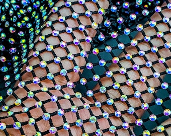 ¡OFERTA! Malla de estrás multicolor de 91 x 122 cm, tela elástica negra con cristales iridiscentes blancos, sábanas elásticas con cristales AB