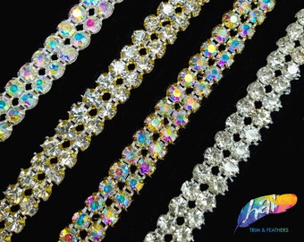 2-Row Crystal Rhinestone Trim, Two-Row Gold Chain Trim, Double Row Crystal AB Wedding Cake Trim, Rhinestone Banding by the yard, A-002