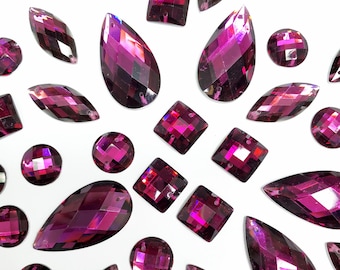 Loose Plum Resin Rhinestones Dark Purple Pink Sew On Stones Different Shapes Crystals Gems with Holes by the Pack DD12