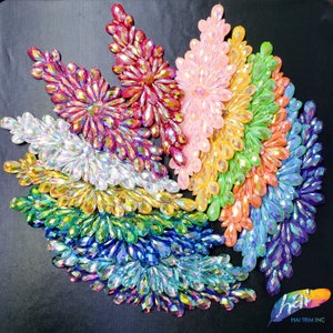 Beaded Stone Applique, Colorful Resin Gems Patch, Dance Broadway Carnival Costume Headpiece Waist Centerpiece, NAS-06