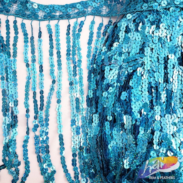 6" 12" 16" Hologram Sequin Fringe by the Yd, Color AB/Iridescent Fringe w/ Tape for Dance Broadway Carnival Performance Costumes, SEQ-001 AB