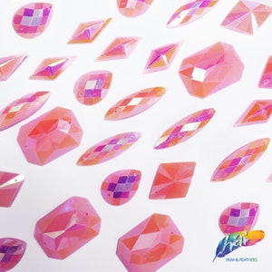 Loose Matte Pink AB Resin Rhinestones Sew On Iridescent Different Shapes Crystals Gems with Holes by the Pack SSAB04
