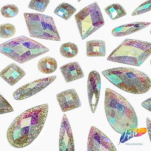 Loose Glitter Clear AB Resin Rhinestones Crystal AB Sew On Iridescent Different Shapes Crystals Gems with Holes by the Pack YSAB01