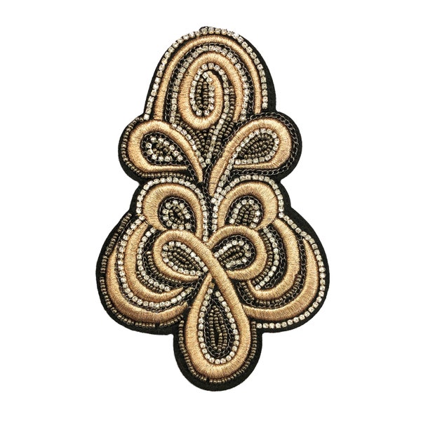 Sold PER PIECE! Light Rose Gold Embroidered Beaded Epaulets, Fancy Shoulder Patches, Shiny Beaded Dance Costume Appliques, EP-023