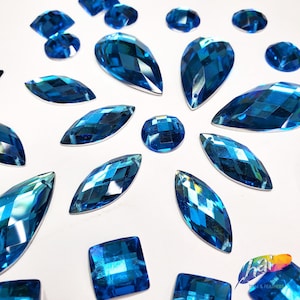 Loose Turquoise Blue Resin Rhinestones Blue Sew On Stones Different Shapes Crystals Gems with Holes by the Pack DD09