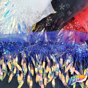 6&quot; Sequin Fringe by the Yard with Flower Tape and Mesh , Sequin Tassel Fringe with Embroidery for Dance Broadway Performance, SEQ-004