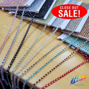CLOSEOUT! 10 yards of 12ss/3mm Single Row Color Stones Non Stretch Rhinestone Trim, Black White Iridescent Stretch Crystal Banding, A-005