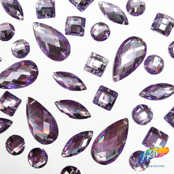 Loose Lavender Resin Rhinestones Lilac Sew On Stones Different Shapes Crystals Light Purple Gems with Holes by the Pack DD35