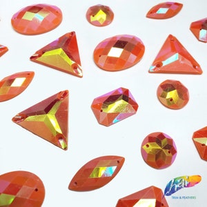 Loose Matte Orange AB Resin Rhinestones Sew On Iridescent Different Shapes Crystals Gems with Holes by the Pack SSAB09