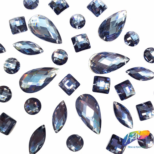 Loose Blue Gray  Resin Rhinestones Grey Sew On Stones Different Shapes Crystals Gems with Holes by the Pack DD03