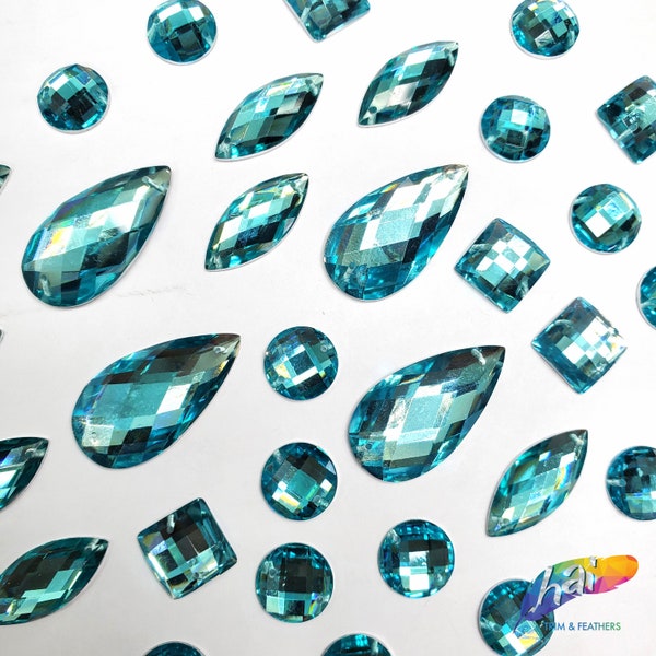 Loose Aqua Resin Rhinestones Light Blue Sew On Stones Different Shapes Crystals Gems with Holes by the Pack DD08