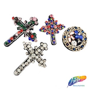 Colorful Cross and Round Rhinestone Beaded Applique & a Felt Backing, Perfect for Hats, Clothes, Jackets or Accessories, BA-048,049,050,051