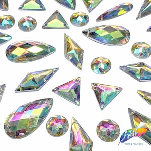 Loose Clear AB Resin Plastic Acrylic Rhinestones Crystal AB Sew On Iridescent Different Shapes Crystals Gems with Holes by the Pack DDAB01