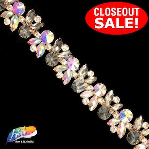 CLOSEOUT! 5 yards of Black Diamond/Crystal AB Fancy Colored Rhinestone Trimming, Crystal Rhinestone Banding by the Yard, YH-200S