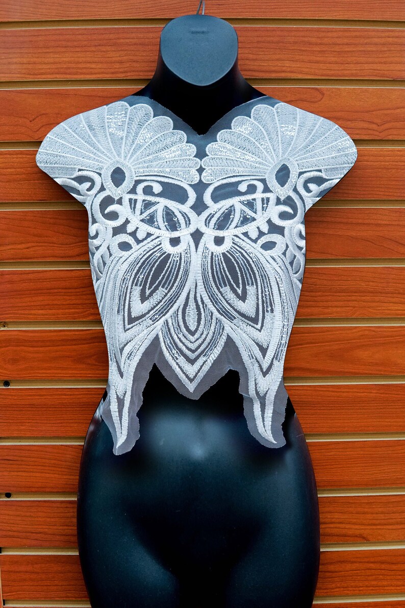Bodice Applique for Formal Wear PD2308-2-430 Beaded Sequins Wedding Embroidered Patch White Lace Applique