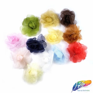CLOSEOUT! Small 3D Stiff Organza/Chiffon Flower Brooches (5 pieces)