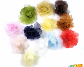¡LIQUIDACIÓN! Broches pequeños de flores de gasa o organza rígida en 3D (5 piezas)