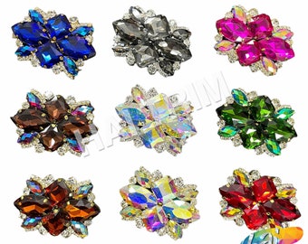 SALE! Colored Rhinestone Applique, Fancy Beaded Flower Patch, Glass Stones Metal Medallion for Dance Costumes, YH-092